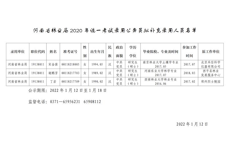 澳门新葡京官方网站2020年统一考试录用公务员拟补充录用人员公示